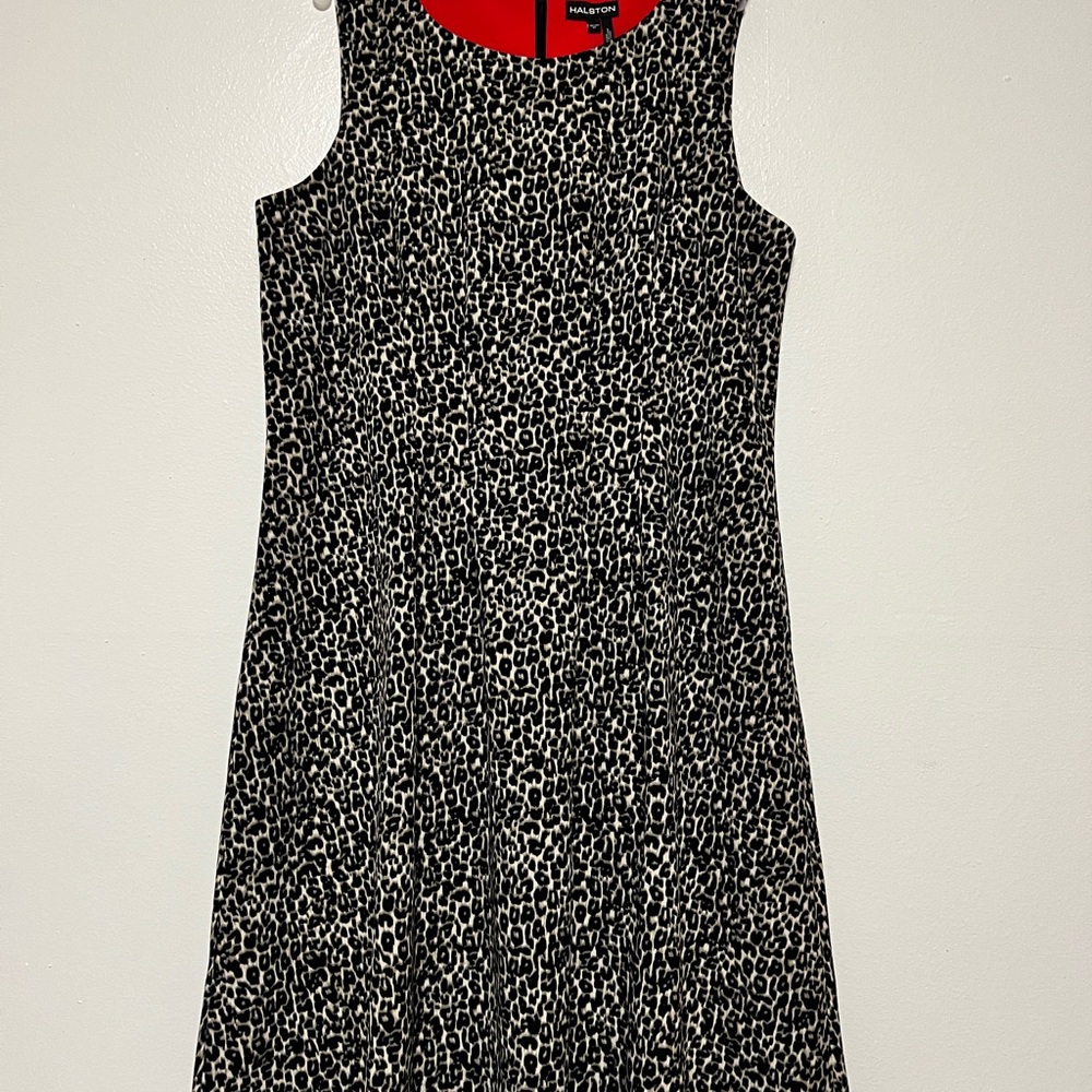 NEW Halston Dress Womens black brown leopard fit flare cocktail classic Sz 20W
